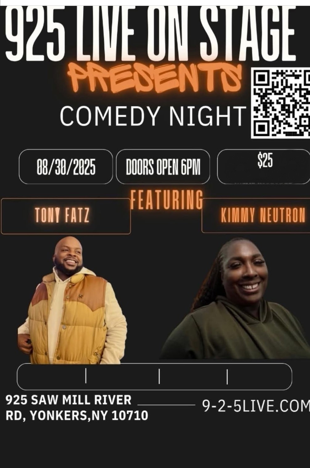 Ticket Price: $25.00 | Event: Comedy Night | Date: Saturday August 30 2025 | Time: (Doors open@ 6:00pm